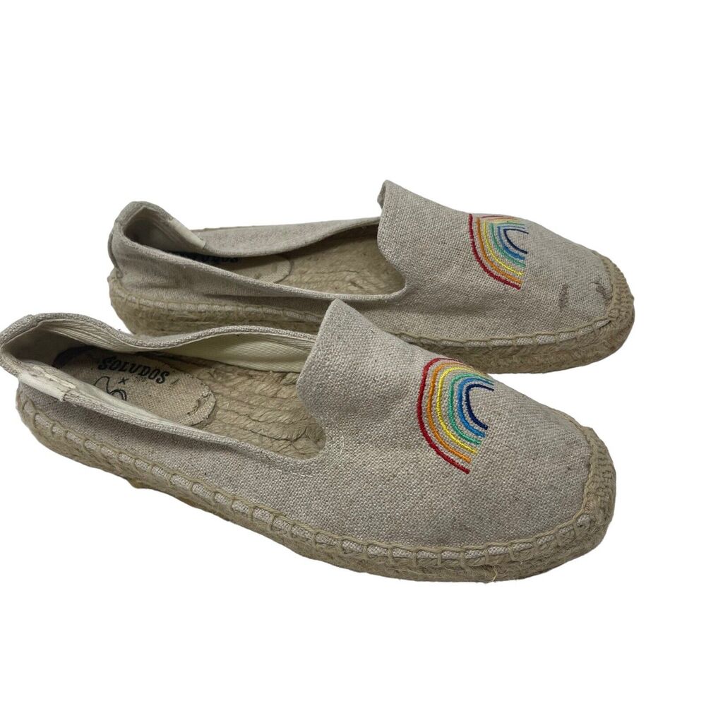 Soludos Cream Flats with Cozy Rainbow Design
